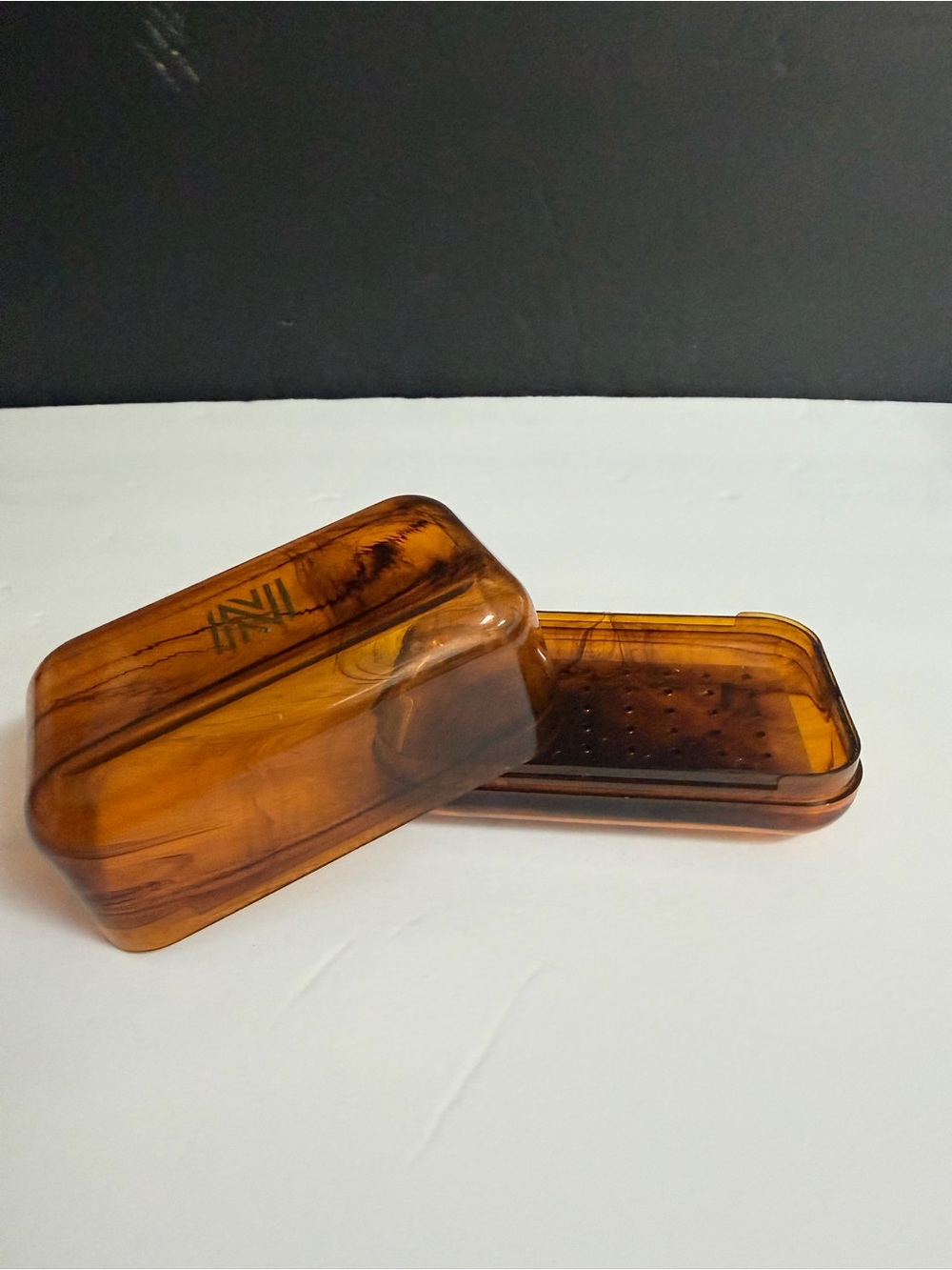 Vintage Faux Tortoise Shell Amber Travel Soap Case with Vent Tray